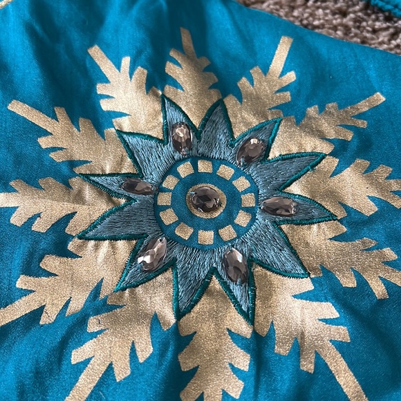 Teal / Gold Snowflake Christmas Stocking - Picture 2 of 2